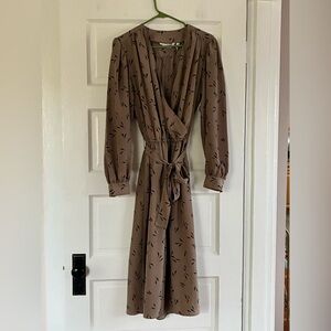 Vintage 80s Ms. Chaus Brown Patterned Long Sleeve Dress
